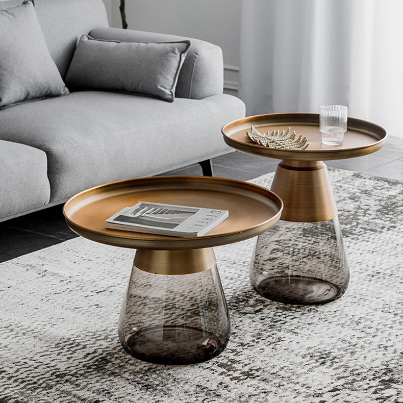 Contemporary Style Round Side End Table Glass Pedestal Leg Side Table