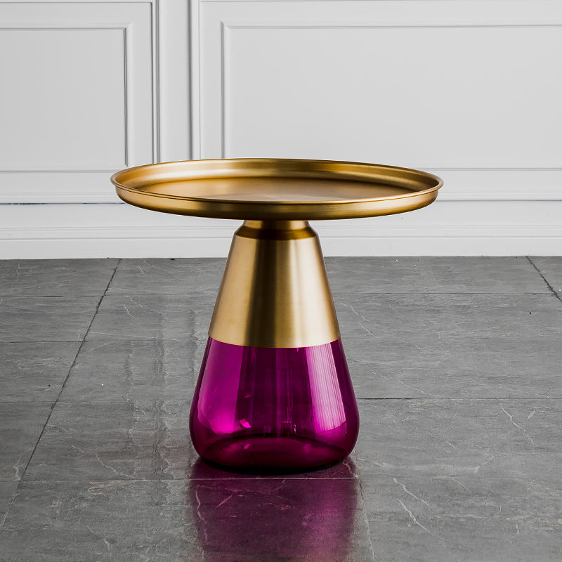 Contemporary Style Round Side End Table Glass Pedestal Leg Side Table