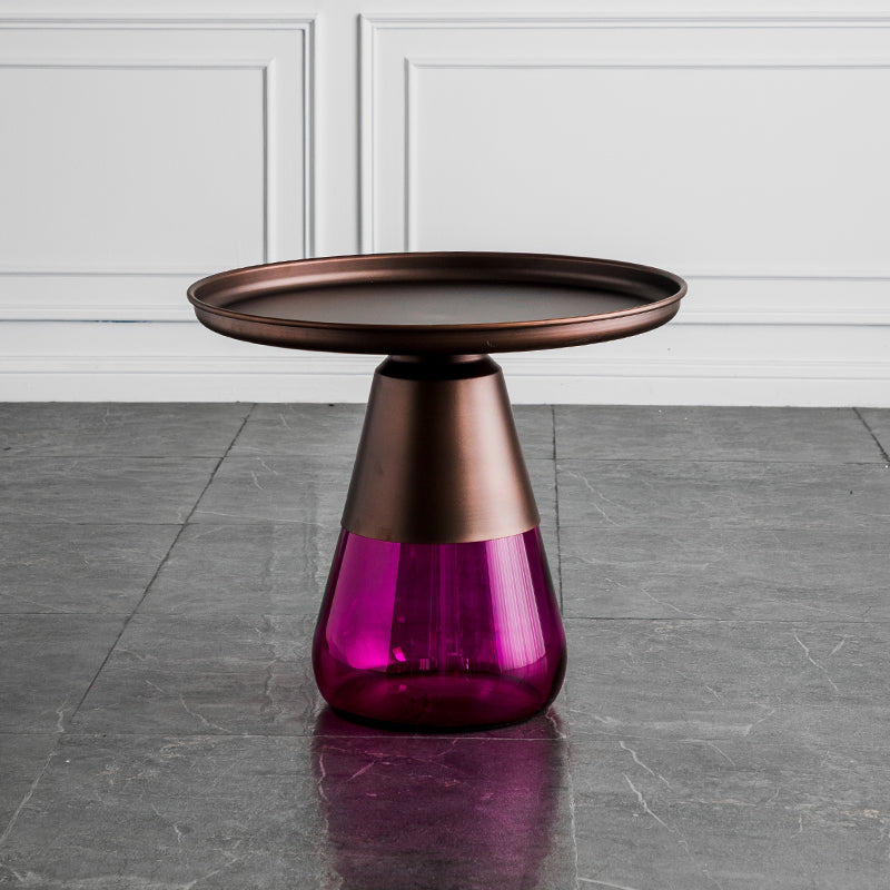 Contemporary Style Round Side End Table Glass Pedestal Leg Side Table