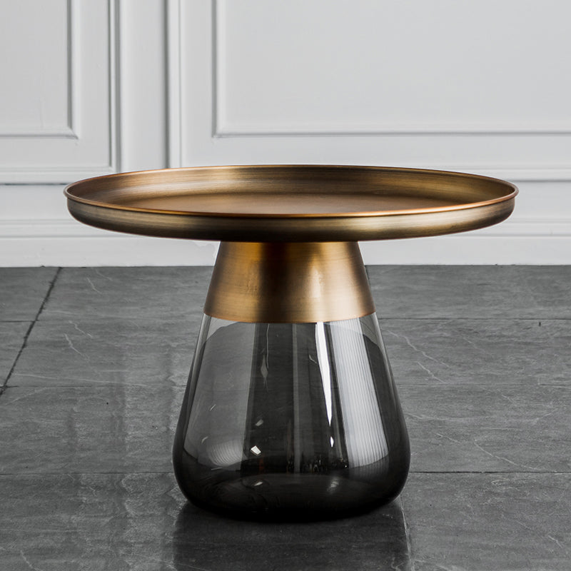 Contemporary Style Round Side End Table Glass Pedestal Leg Side Table