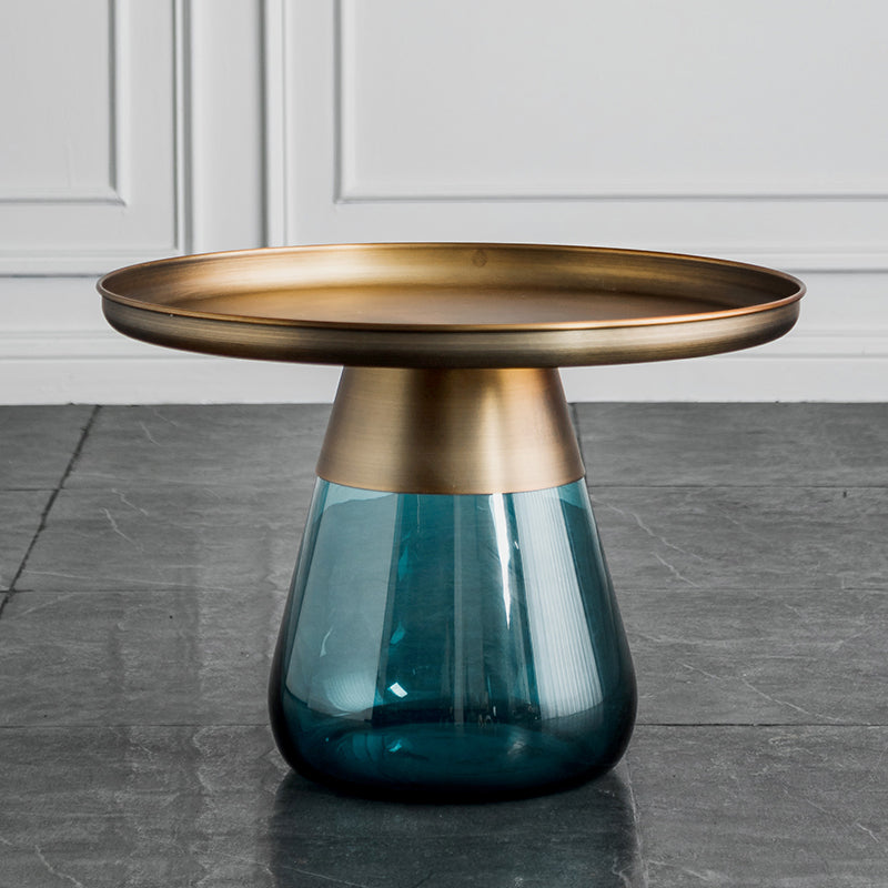 Contemporary Style Round Side End Table Glass Pedestal Leg Side Table