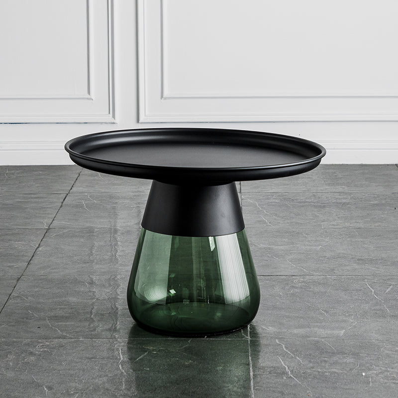 Contemporary Style Round Side End Table Glass Pedestal Leg Side Table