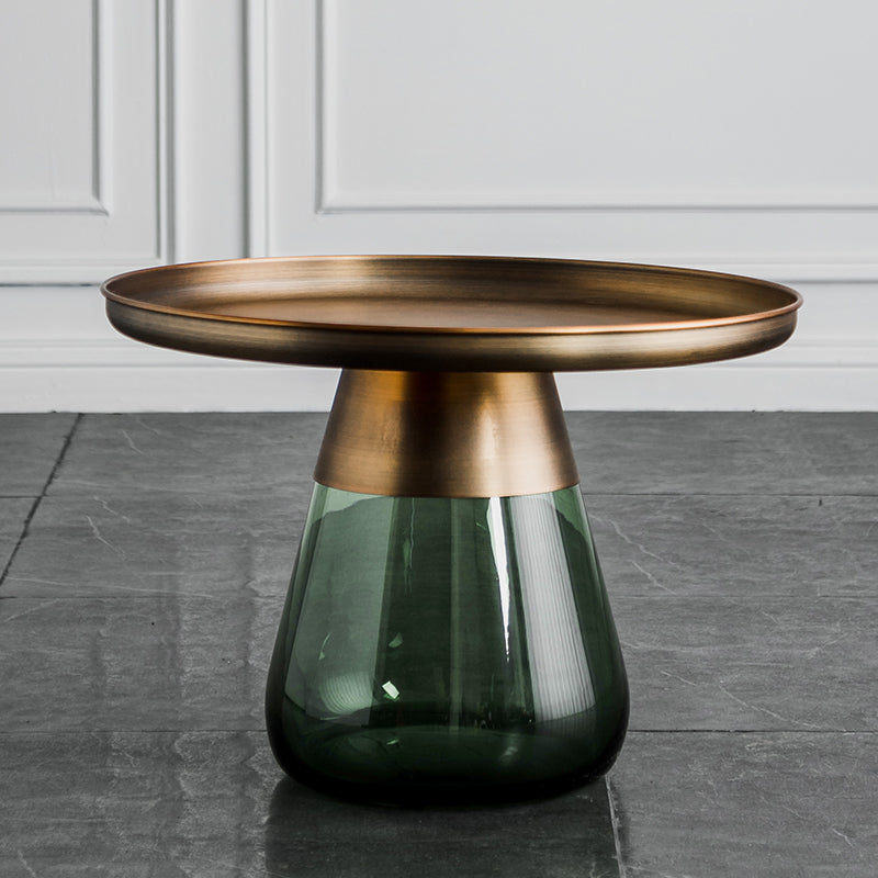 Contemporary Style Round Side End Table Glass Pedestal Leg Side Table