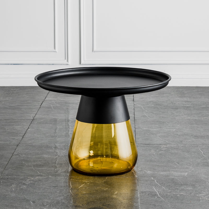 Contemporary Style Round Side End Table Glass Pedestal Leg Side Table
