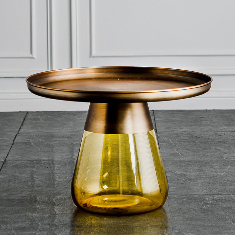 Contemporary Style Round Side End Table Glass Pedestal Leg Side Table