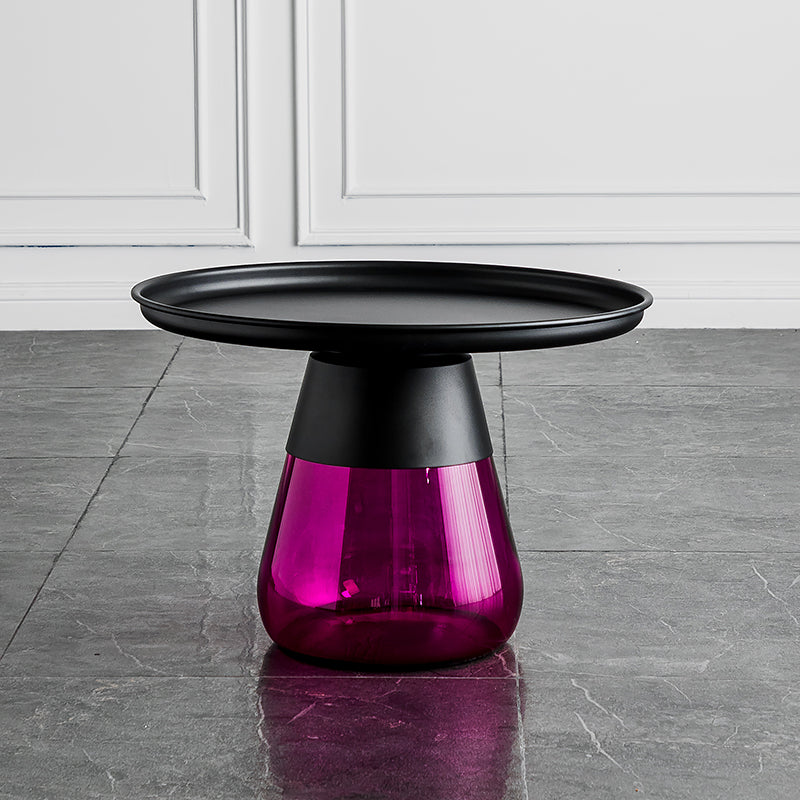 Contemporary Style Round Side End Table Glass Pedestal Leg Side Table