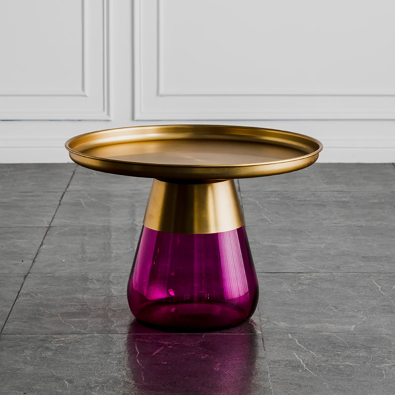 Contemporary Style Round Side End Table Glass Pedestal Leg Side Table