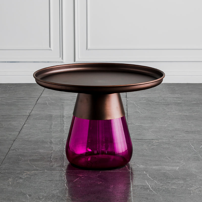 Contemporary Style Round Side End Table Glass Pedestal Leg Side Table