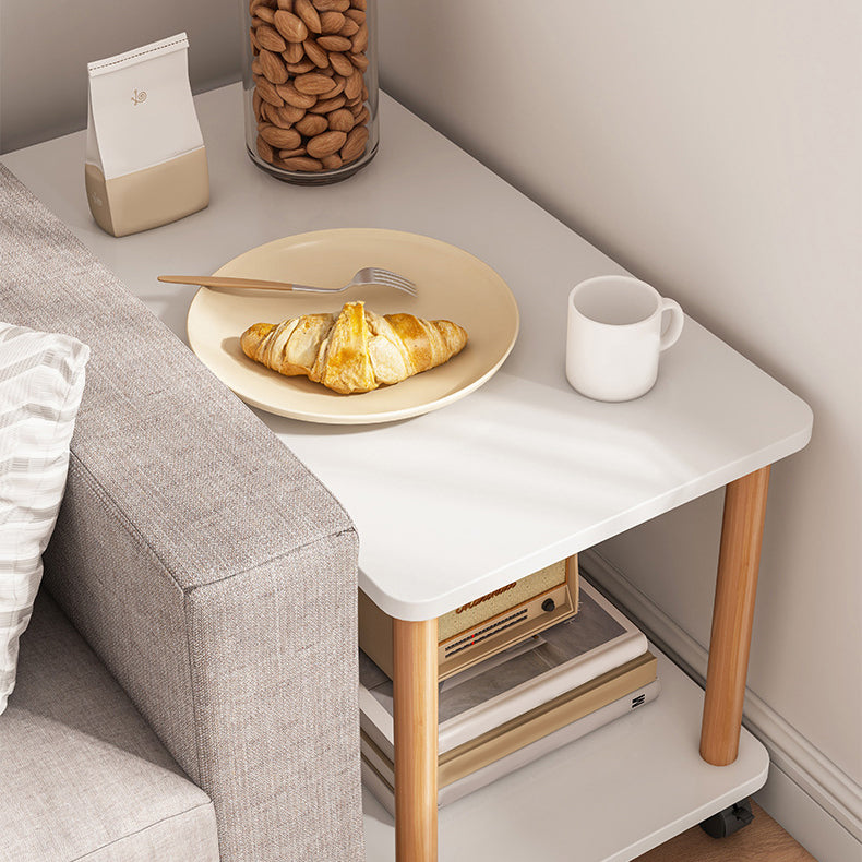 Scandinavian Wood 4 Legs Side Table Natural/White End Table with Casters
