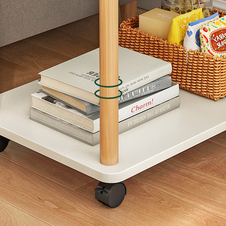 Scandinavian Wood 4 Legs Side Table Natural/White End Table with Casters
