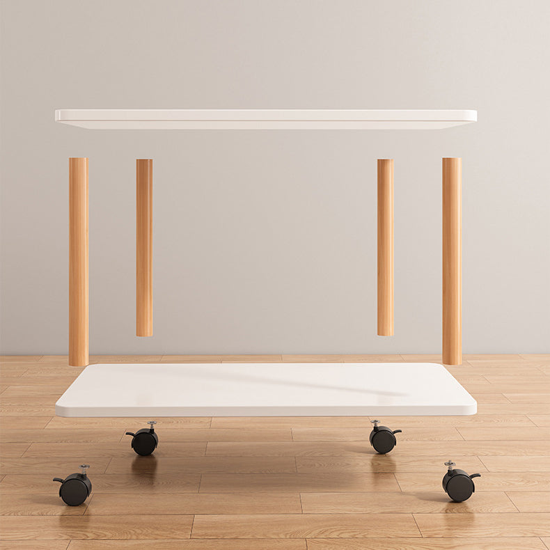 Scandinavian Wood 4 Legs Side Table Natural/White End Table with Casters