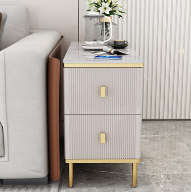 Rectangular Iron 4 Legs Side Table Two-Drawer End Table in Grey/Silver