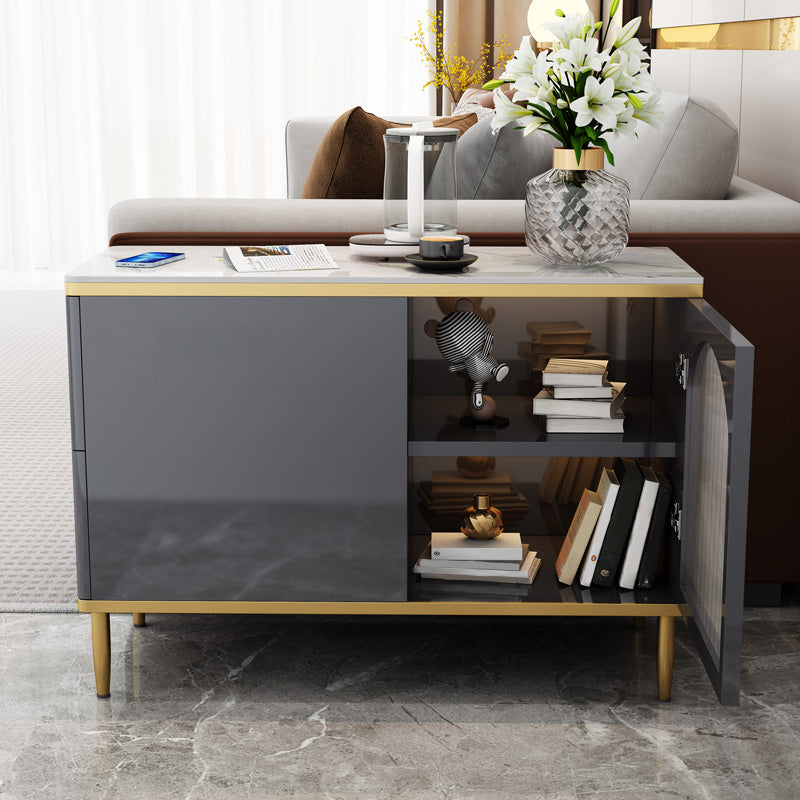 Rectangular Iron 4 Legs Side Table Two-Drawer End Table in Grey/Silver