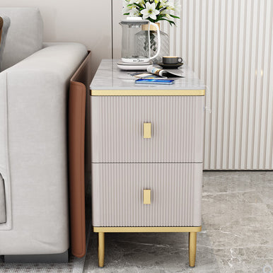 Rectangular Iron 4 Legs Side Table Two-Drawer End Table in Grey/Silver