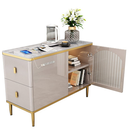 Rectangular Iron 4 Legs Side Table Two-Drawer End Table in Grey/Silver