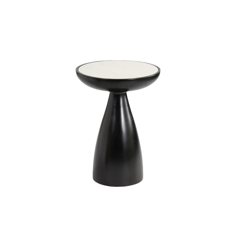 Mid-Century Modern Marble Round Top End Table Solid Wood Pedestal Side Table