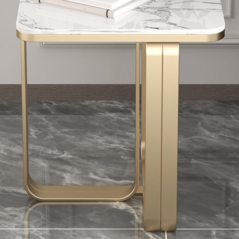 Modern Rectangular Stone Side End Table with Metal Abstract Leg