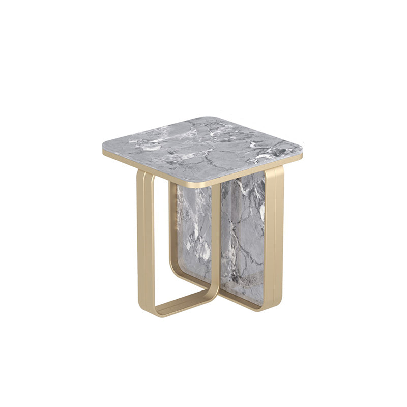 Modern Rectangular Stone Side End Table with Metal Abstract Leg