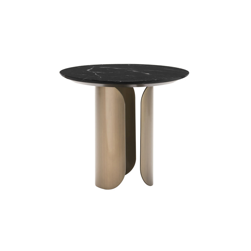 Contemporary Sintered Stone Side End Table with Metal Abstract Base