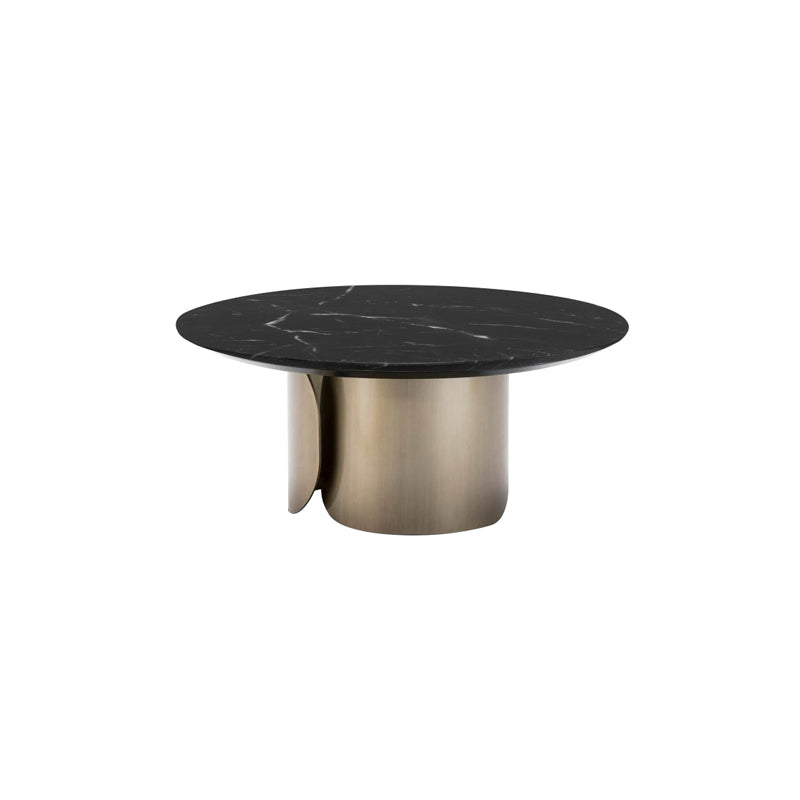 Contemporary Sintered Stone Side End Table with Metal Abstract Base