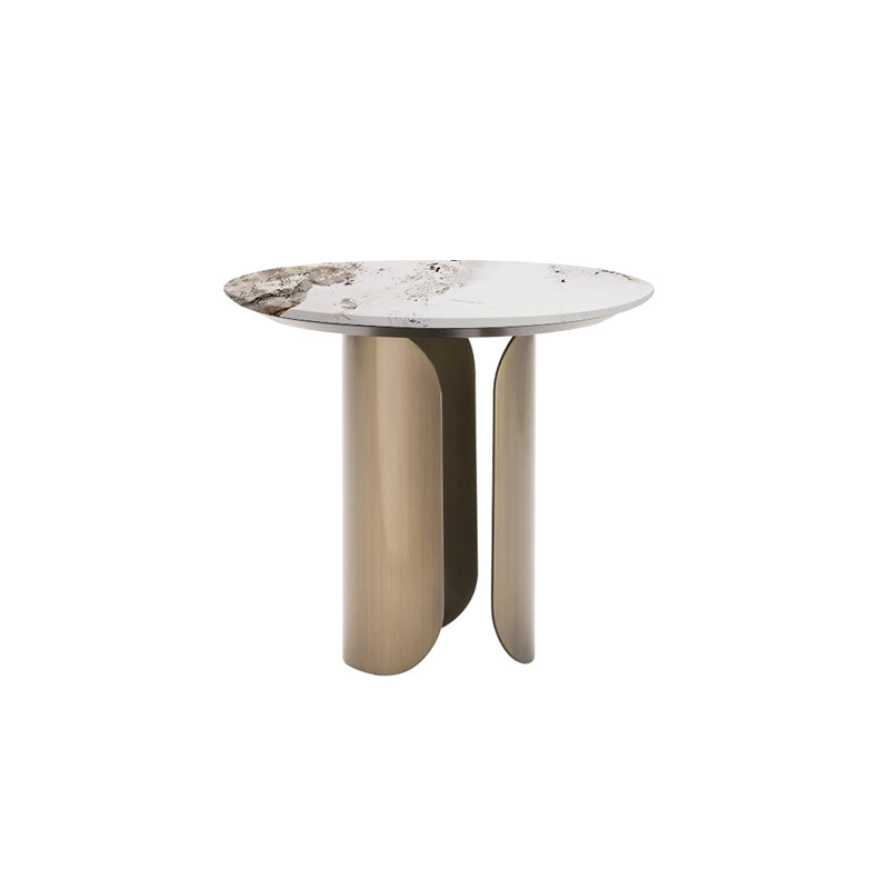 Contemporary Sintered Stone Side End Table with Metal Abstract Base