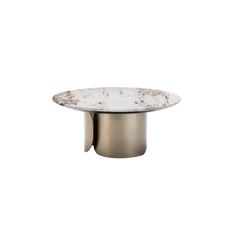 Contemporary Sintered Stone Side End Table with Metal Abstract Base