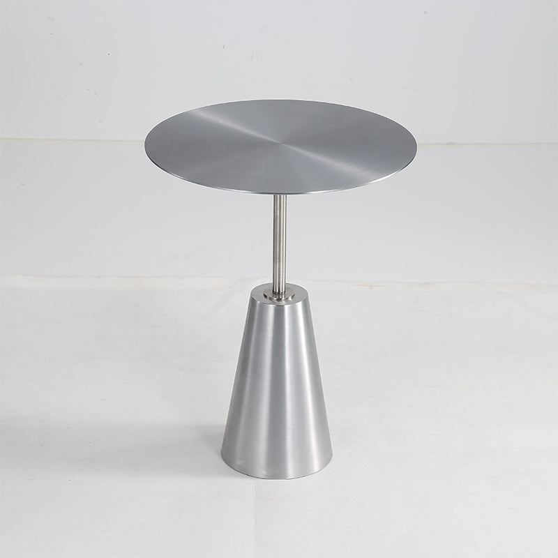 Contemporary Stainless Steel Round Side End Table with Metal Pedestal Leg