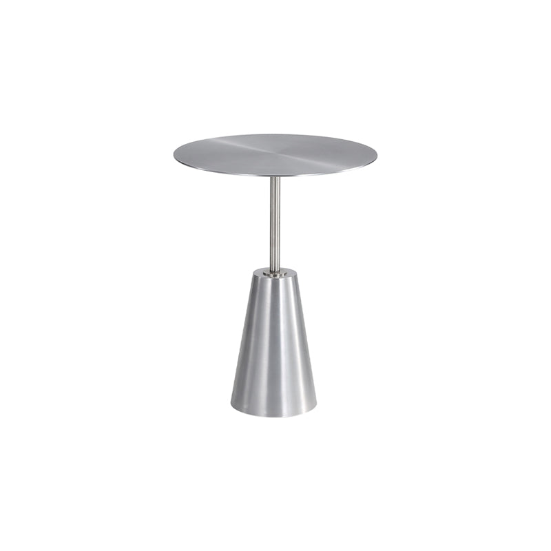 Contemporary Stainless Steel Round Side End Table with Metal Pedestal Leg