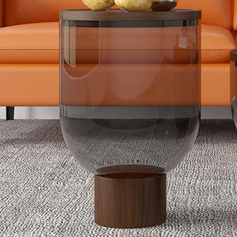 Contemporary Style Round Side End Table Pedestal Glass Side Table