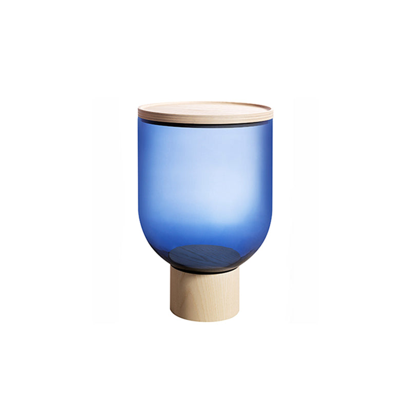 Contemporary Style Round Side End Table Pedestal Glass Side Table