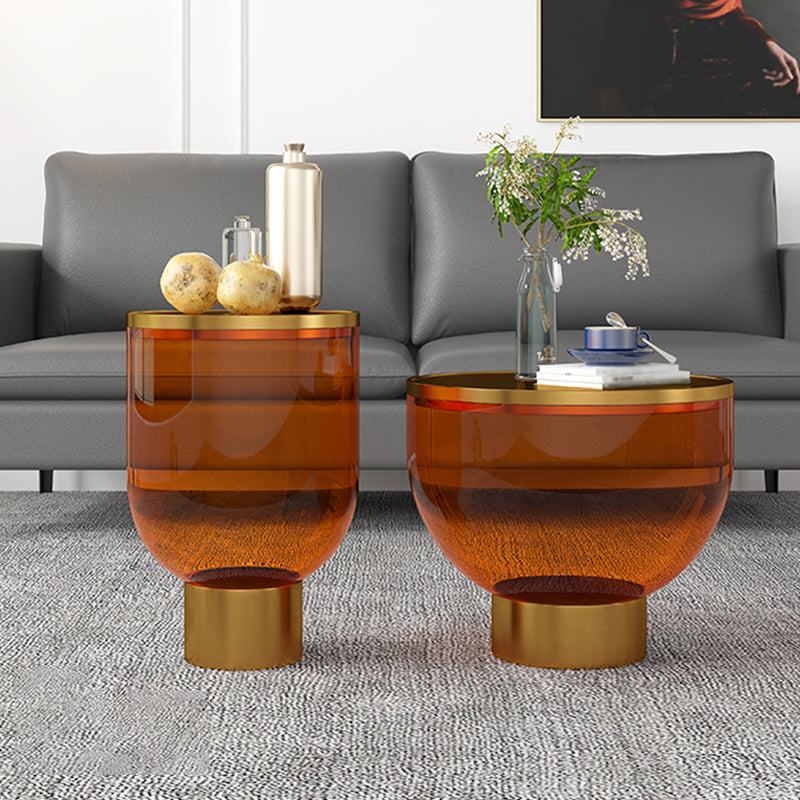 Contemporary Style Round Side End Table Pedestal Glass Side Table