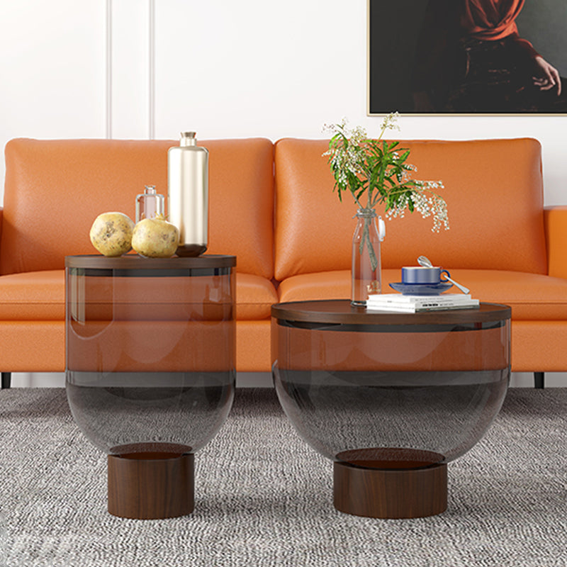 Contemporary Style Round Side End Table Pedestal Glass Side Table