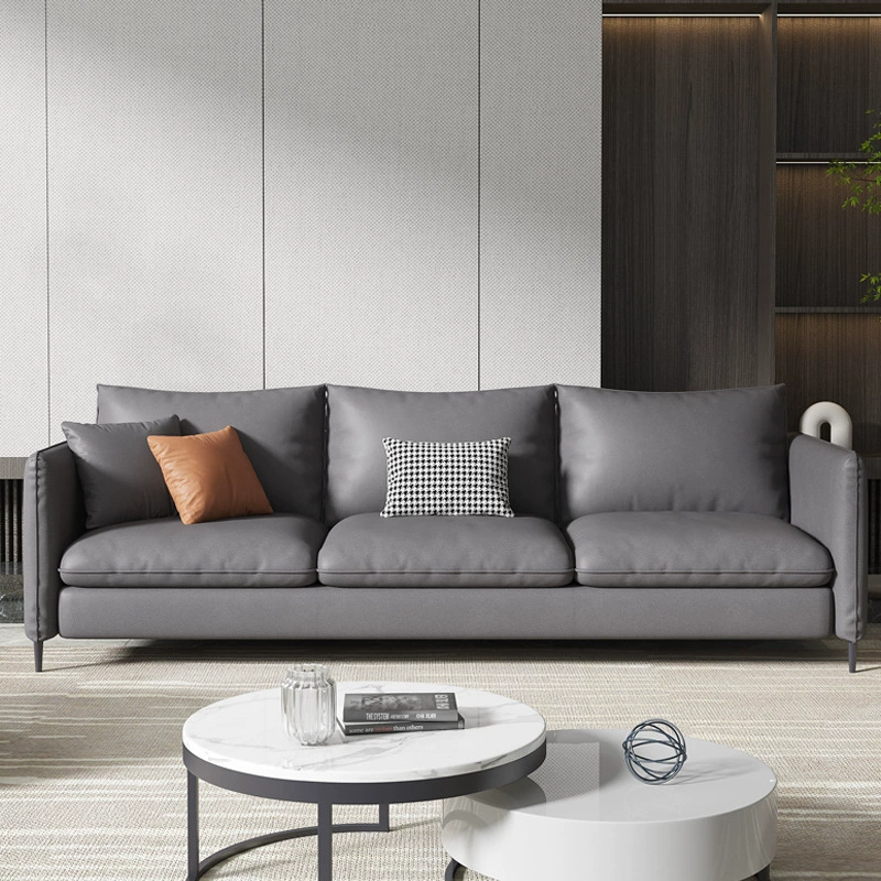 Standard Square Arm Loveseat Loose Back Fabric and Faux Leather Setee in Gray