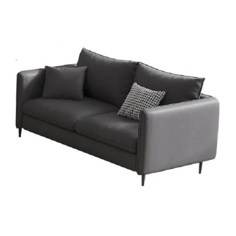 Standard Square Arm Loveseat Loose Back Fabric and Faux Leather Setee in Gray