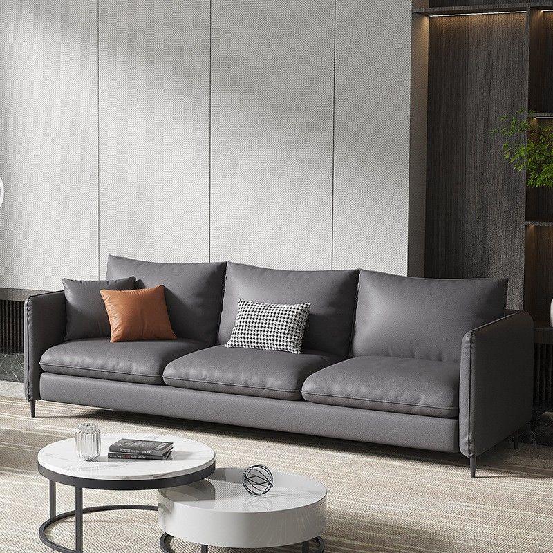 Standard Square Arm Loveseat Loose Back Fabric and Faux Leather Setee in Gray