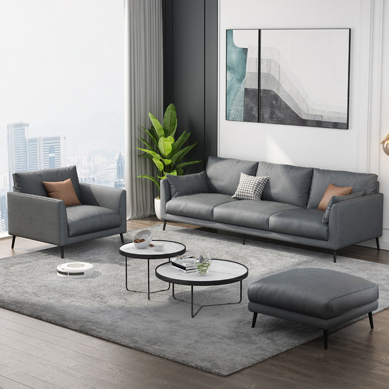 Standard Square Arm Loveseat Loose Back Fabric and Faux Leather Setee in Gray