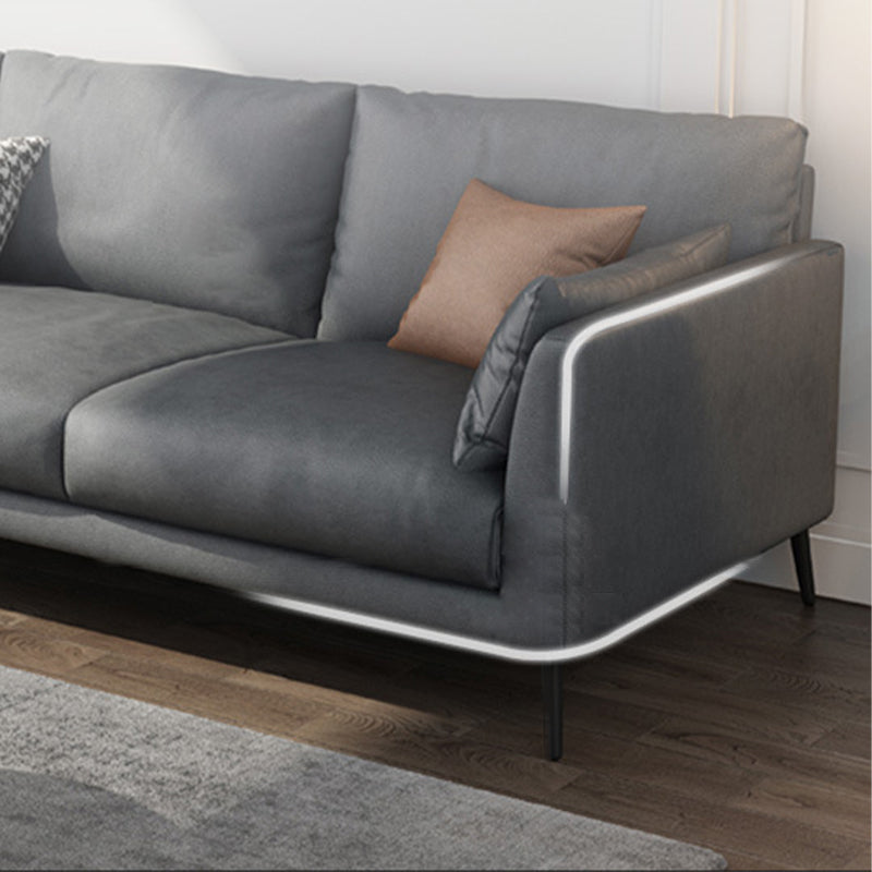 Standard Square Arm Loveseat Loose Back Fabric and Faux Leather Setee in Gray