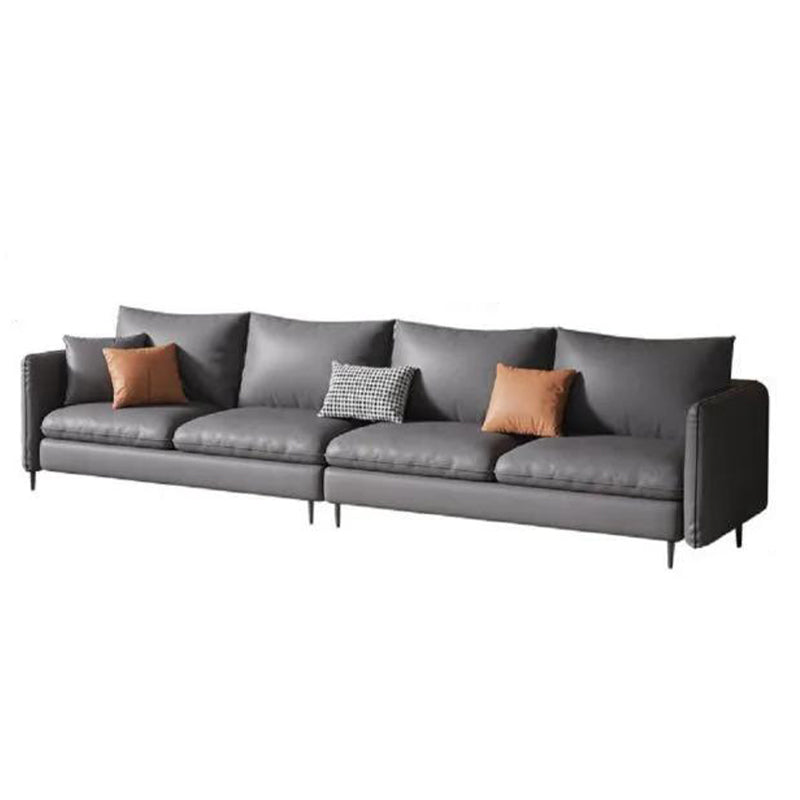 Standard Square Arm Loveseat Loose Back Fabric and Faux Leather Setee in Gray