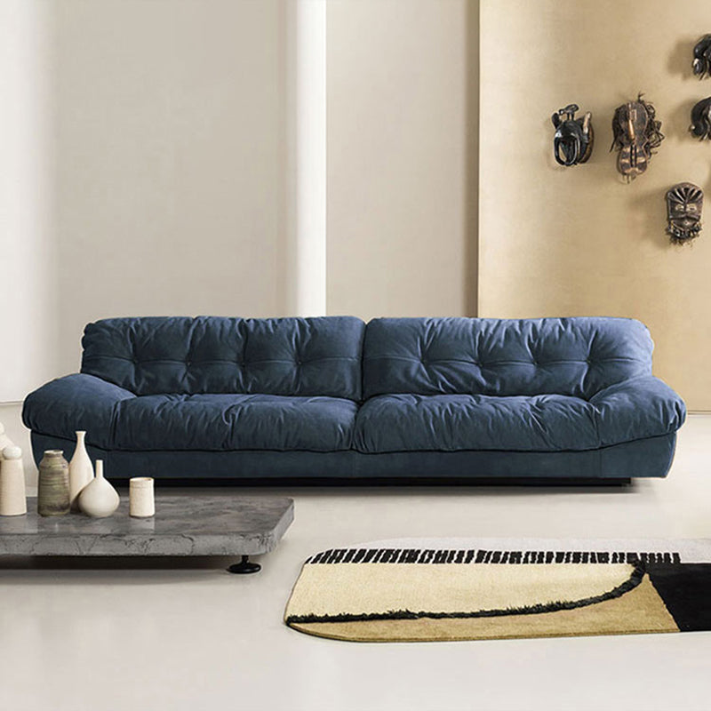 Modern Style Pine Material Base Cloth Art & Deerskin Blue Rectangular Armrest Sofa