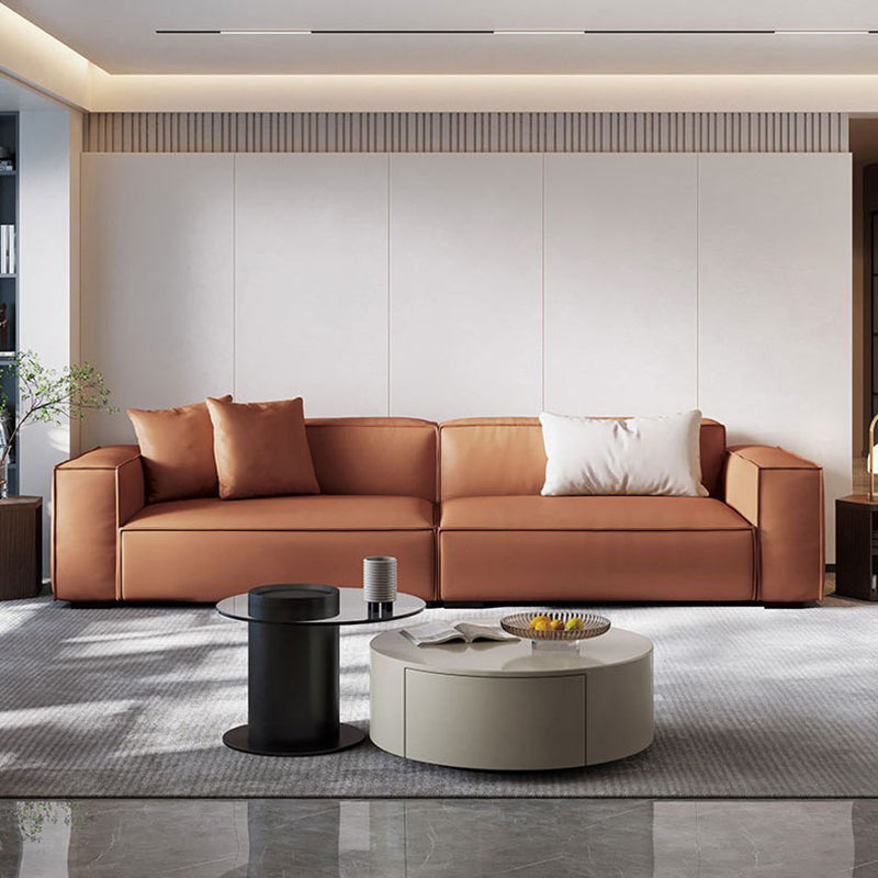 Modern Style Fabric& Ox Leather White/orange Rectangular Sofa