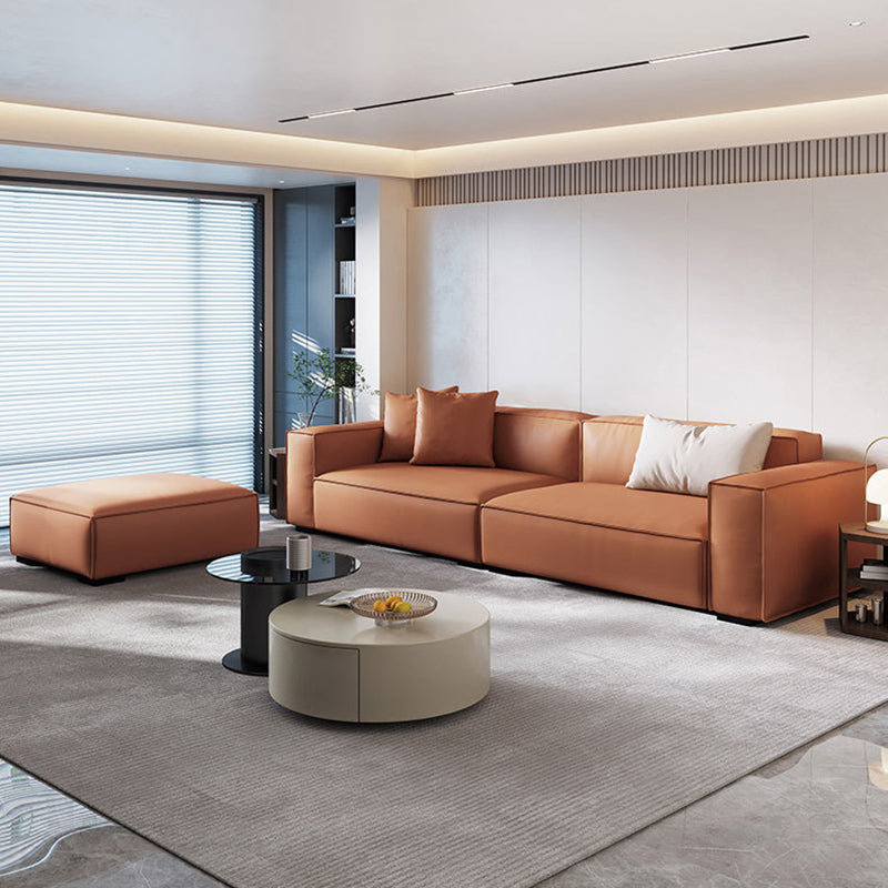 Modern Style Fabric& Ox Leather White/orange Rectangular Sofa