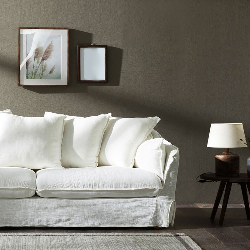 Modern Sloped Arm Sofa with Bolster Pillows for Living Room, Stain Resistant