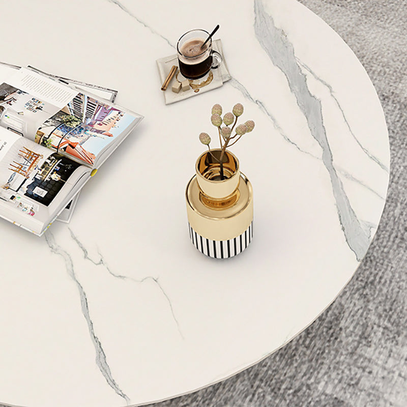 Modern Black and White Pedestal Coffee Table Round Slate and Metal Table