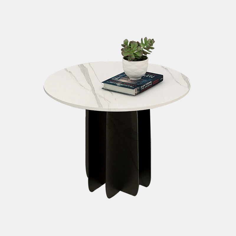 Modern Black and White Pedestal Coffee Table Round Slate and Metal Table