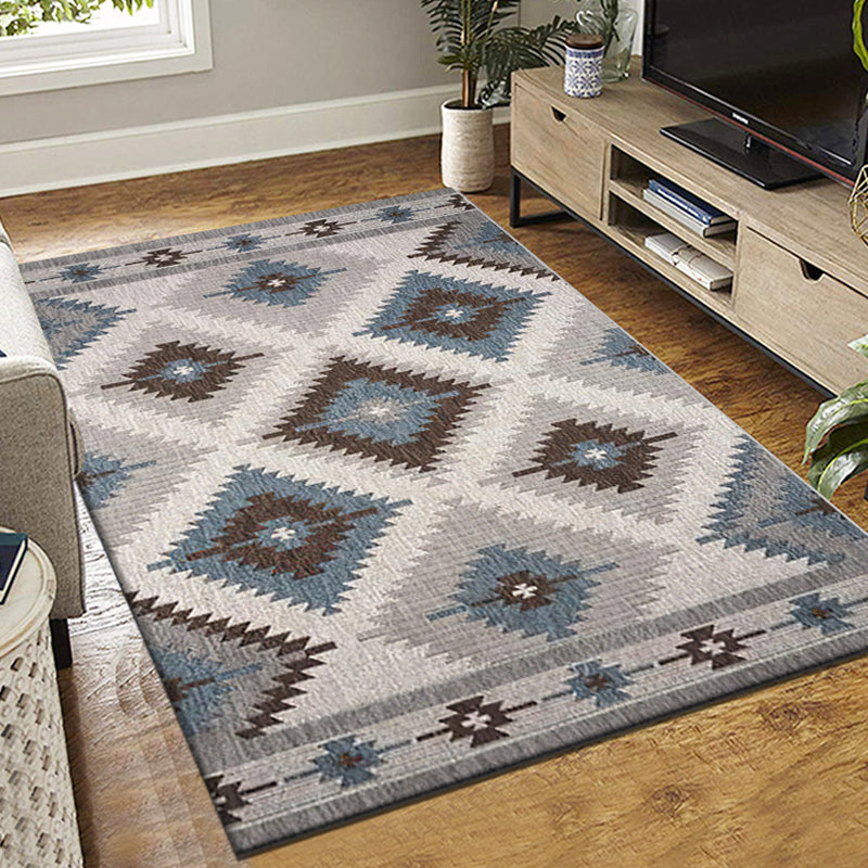 Dark Gray Bohemia Rug Polyester Graphic Rug Stain Resistant Rug for Living Room