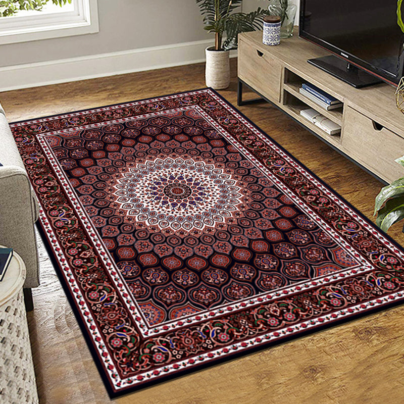 Dark Gray Bohemia Rug Polyester Graphic Rug Stain Resistant Rug for Living Room