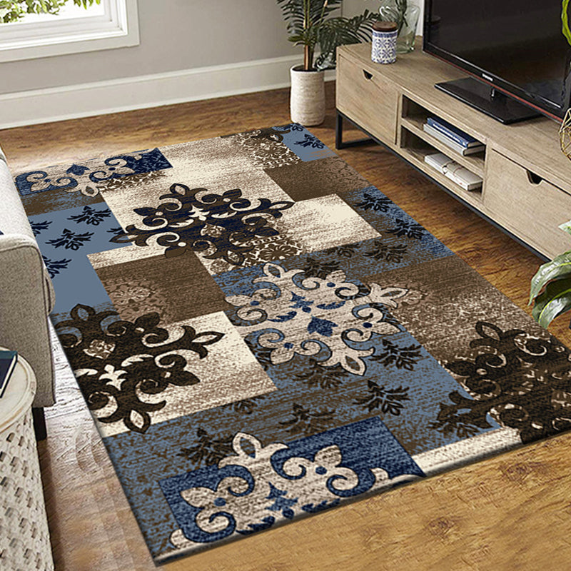 Dark Gray Bohemia Rug Polyester Graphic Rug Stain Resistant Rug for Living Room
