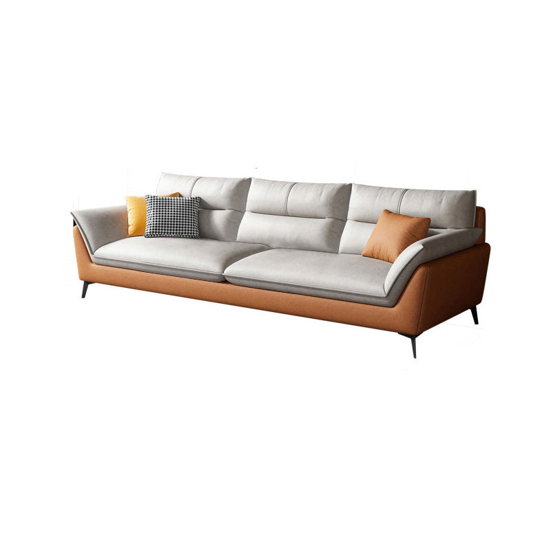 Cream Faux Leather High Back Pillow Top Arm Sofa/Sectional with Stain-Resistant