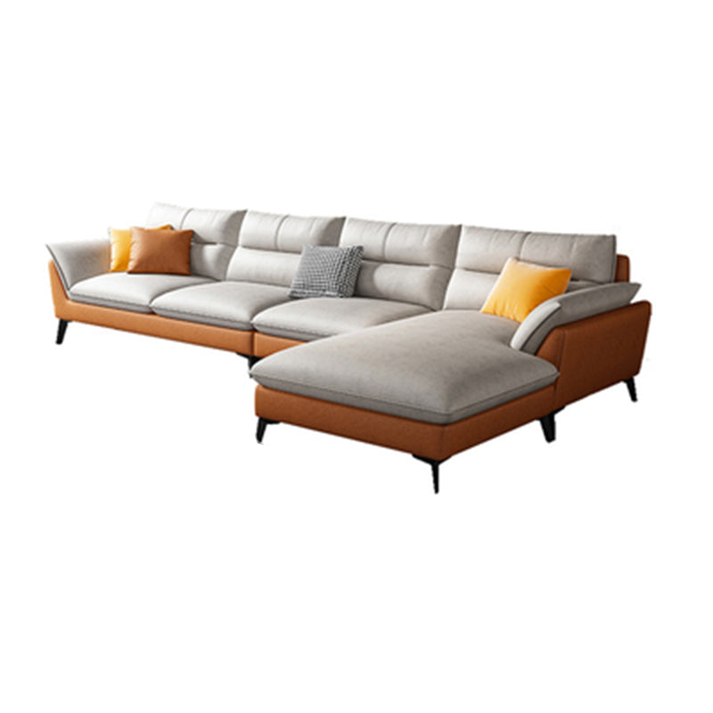 Cream Faux Leather High Back Pillow Top Arm Sofa/Sectional with Stain-Resistant