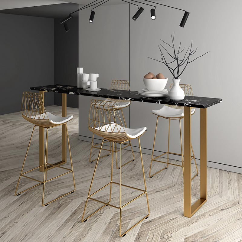 Rectangle Top Glam Bar Table 42-inch Height Gold Pedestal Bistro Table